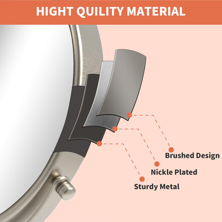 8 Wall Mounted Makeup Mirror 1X/ 10x Magnifying Mirror Double Sided Vanity Makeup Mirror for Bathroom Nickel Brush Finish