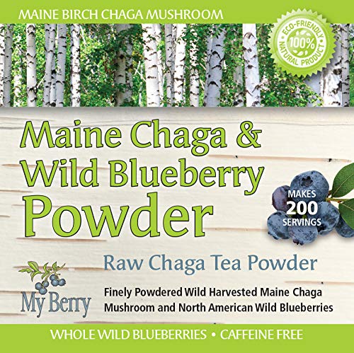 Maine Chaga &amp; Wild Blueberry Tea Powder, Makes Over 200 Servings, 100% Wild-Harvested USA &amp; Canadian Grown Chaga