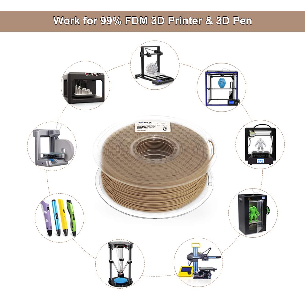 3D Printing Filament Pla Wood Bamboo 3D Printer Filament, PLA Filament 1.75mm 15% Real Bamboo Fiber, 1kg/2.2lb 15% Wood Fiber