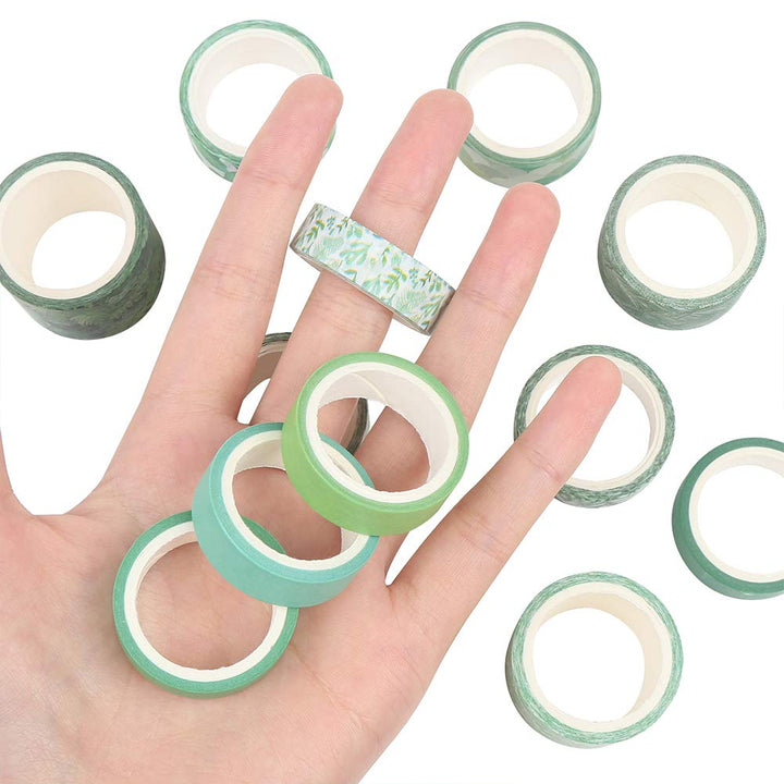 12 Rolls Washi Tapes, Green Plants Floral Cactus Decorative Tape for Scrapbooks Journals DIY Decoration and Craft Supplies