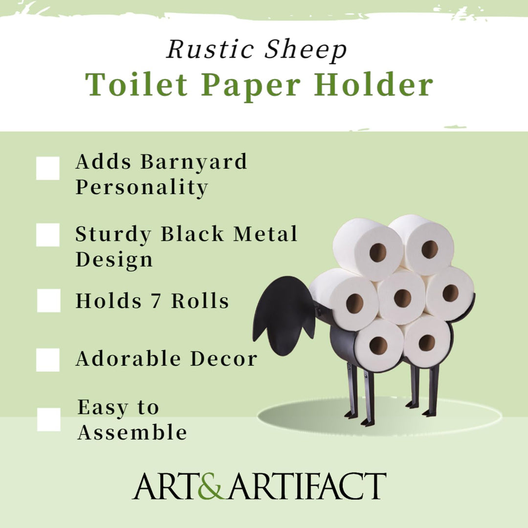 Sheep Toilet Paper Holder Black Metal Wall Mounted Toilet Paper Stand Toilet Paper Storage for 7 Rolls by Art &amp; Artifact