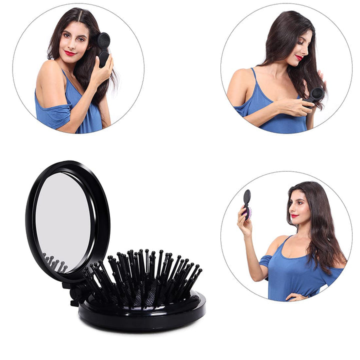 Black : LOUISE MAELYS 1Pcs Folding Mini Pocket Hair Comb with Mirror Travel Set Gift Idea