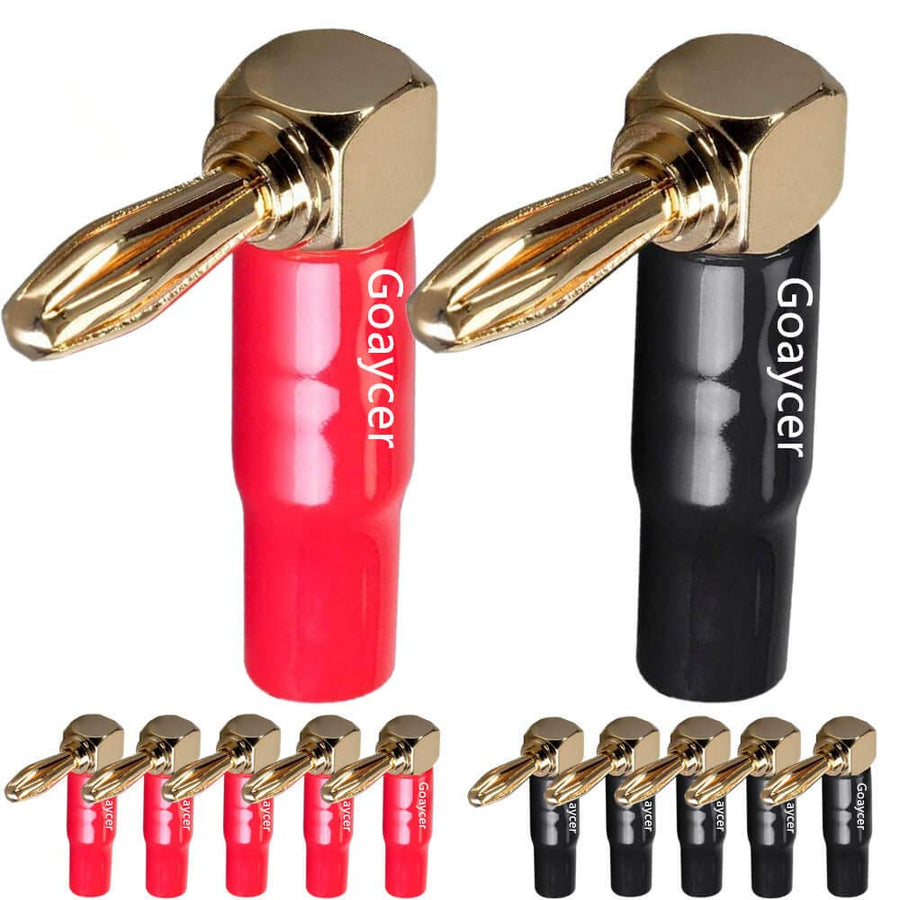 Goaycer 4mm Banana Plugs Right Angle 6 Pairs, 24k Gold 