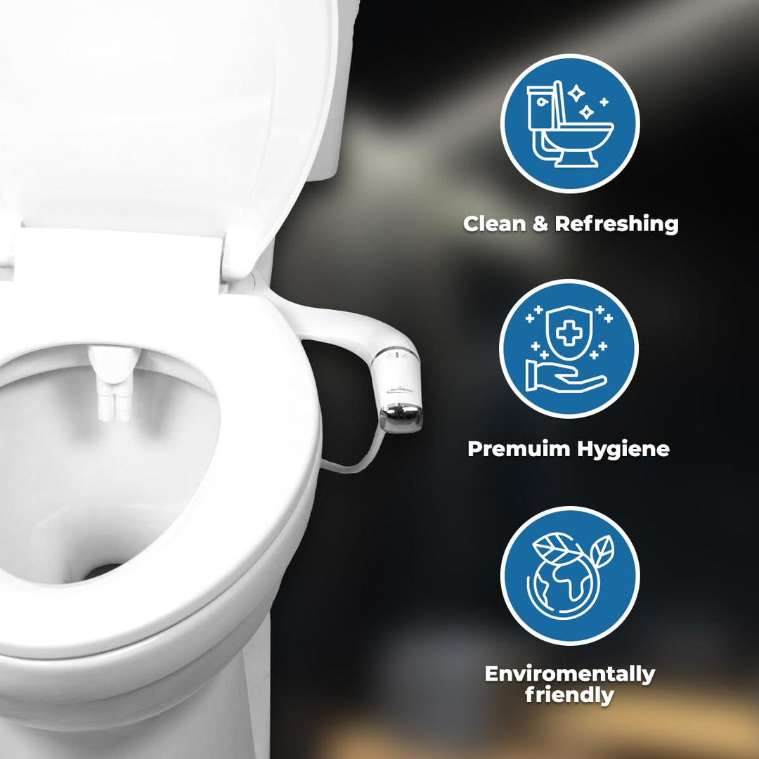 Bidet Attachment for Toilet - Ultra-Slim Left Handed Hygienic Bidet Attachment For Existing Toilets - Bidet Toilet Seat Attachment with Pressure Controls - Travel Bidet Included