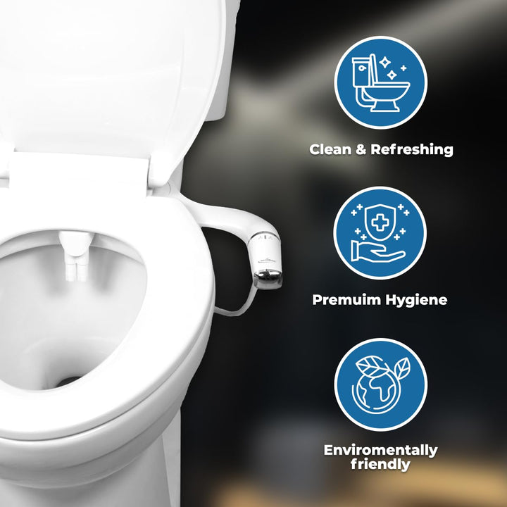 Bidet Attachment for Toilet - Ultra-Slim Left Handed Hygienic Bidet Attachment For Existing Toilets - Bidet Toilet Seat Attachment with Pressure Controls - Travel Bidet Included
