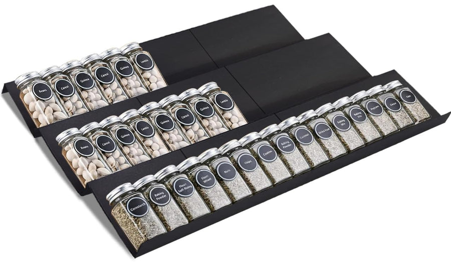 Expandable Spice Drawer Rack Organizer Insert for Kitchen Cabinet - Multi Tier Adjustable Spice Storage Shelf for Seasoning and Jar, Pack of 9