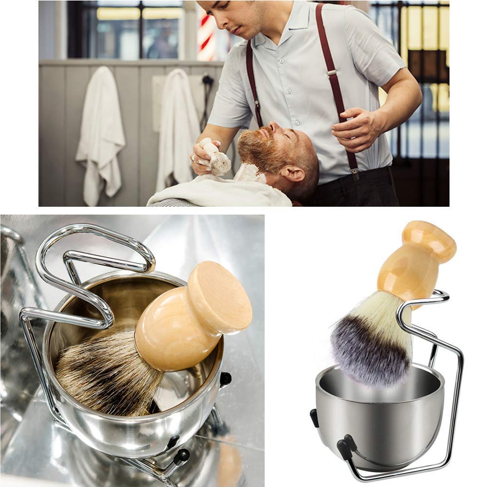 2 in 1 Shave Cup with Stand Holder Set Shaving Bowl with Stainless Steel Shaving Stand Brush Holder Set Razor Brush Bowl Grooming Tool for Men Beard Cleaning