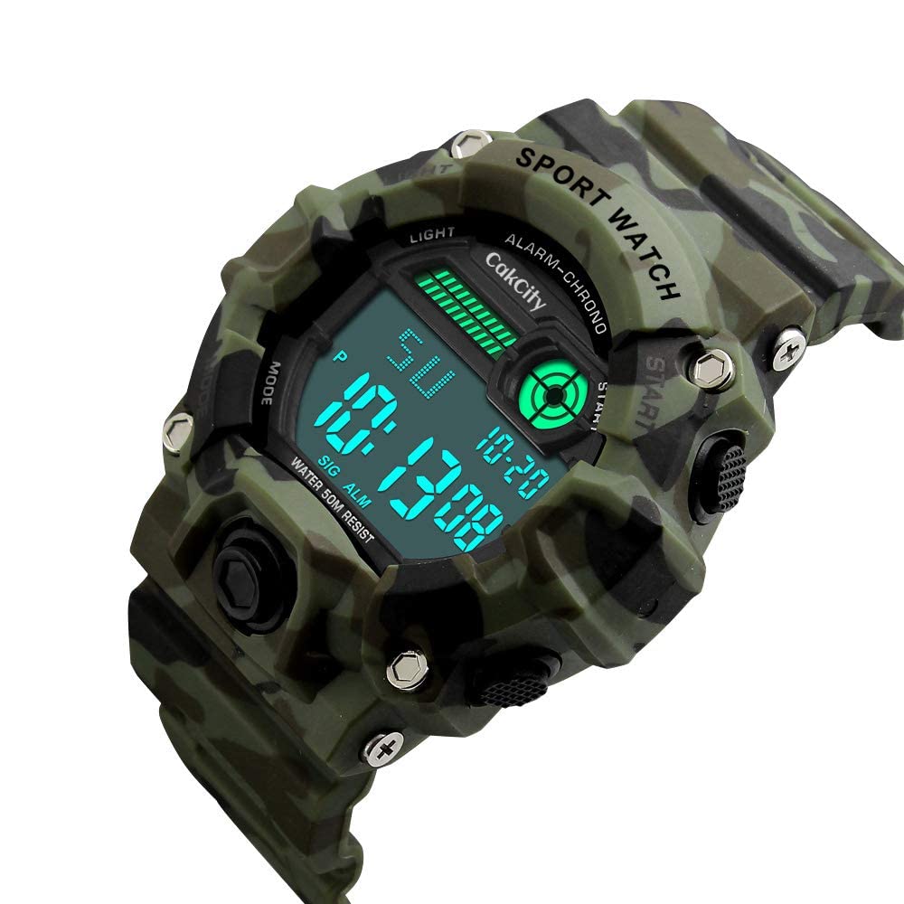 Boys Camouflage LED Sport Watch,Waterproof Digital Electronic Casual Military Wrist Kids Sports Watch with Silicone Band Luminous Alarm Stopwatch Watches