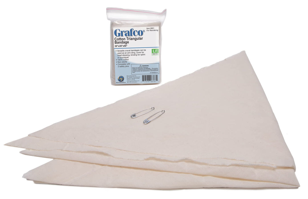 8661 Grafco Cotton Triangular Bandage with First Aid Kit, Cream, 35 x 35 x 50, Pack of 12