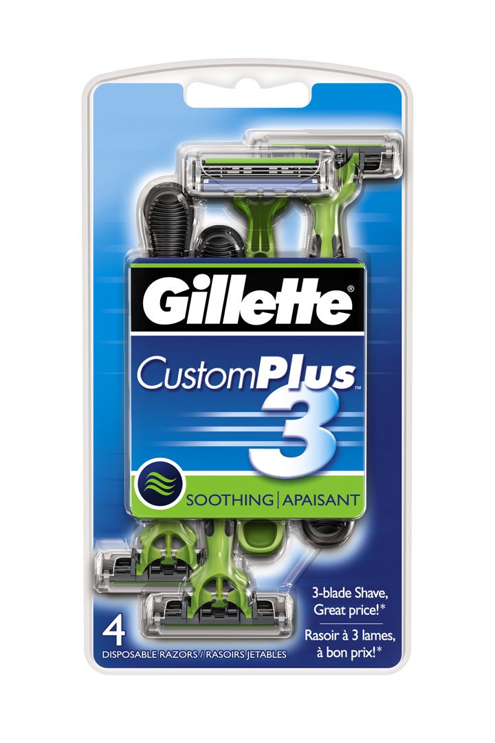 CustomPlus 3 Disposable Razor, Soothing, 4 Count, Mens Razors / Blades
