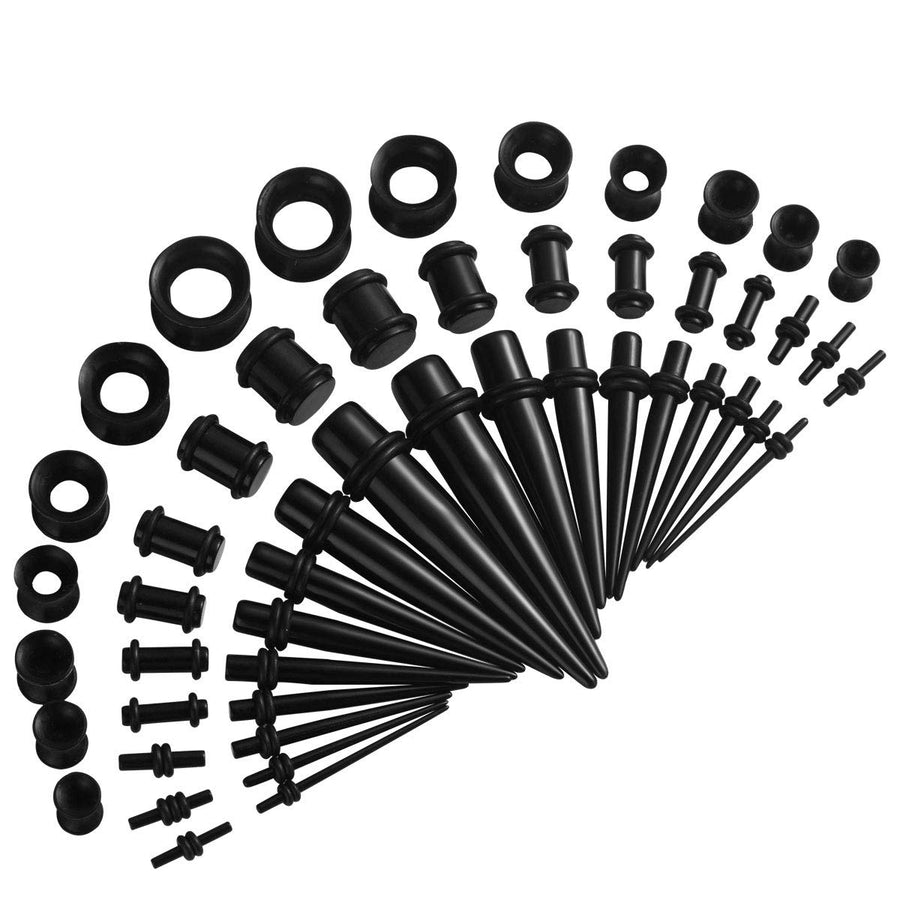 Acrylic Ear Stretching Kit Tapers Plugs Silicone Tunnels Gauges Expander 14G-00G Jewelry 50 Pieces Set (black)