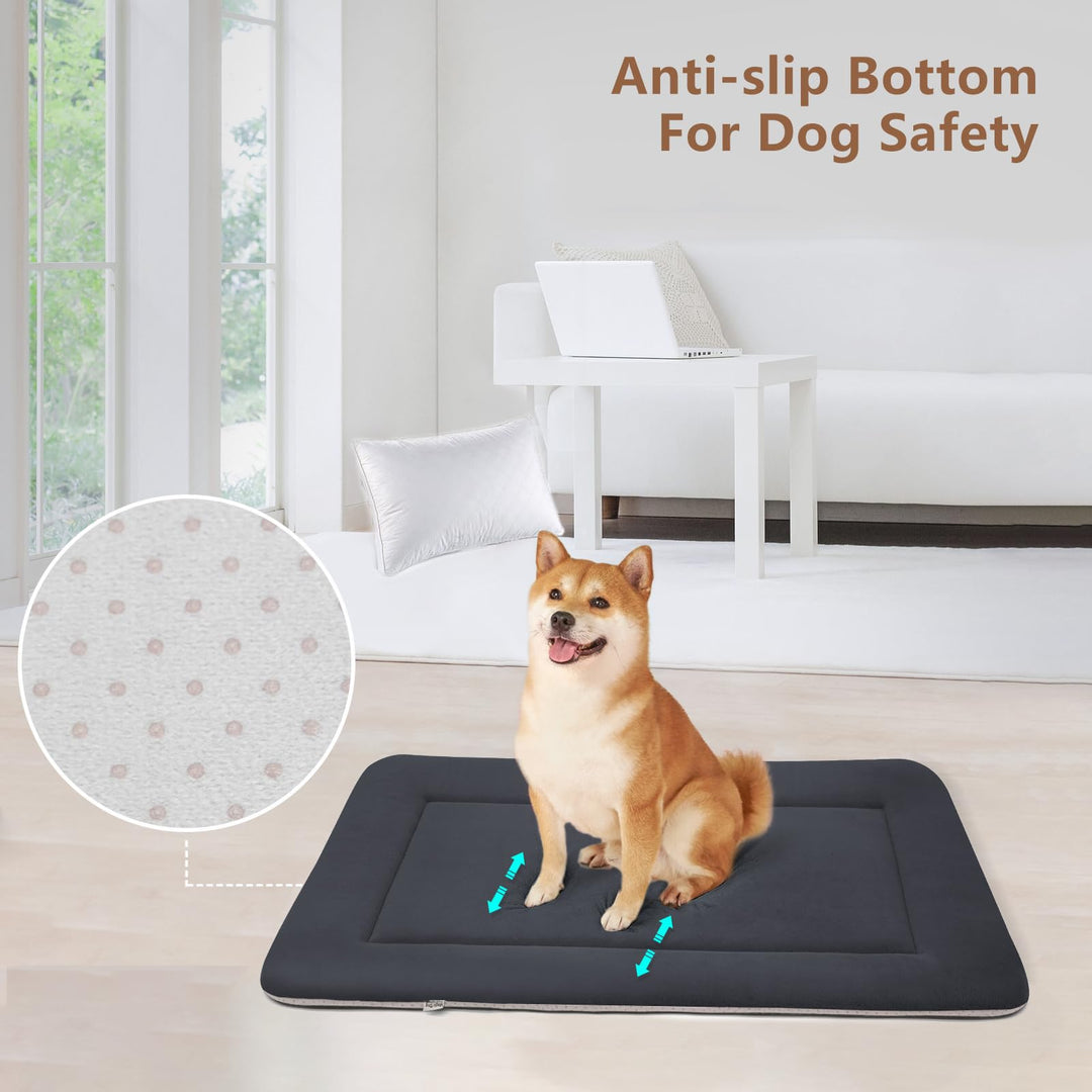 Large Dog Bed Soft Dog Crate Pad Dog Mat, 42 Inches Machine Washable Pet Bed Kennel Pad with Non-Slip Bottom, Dark Gray