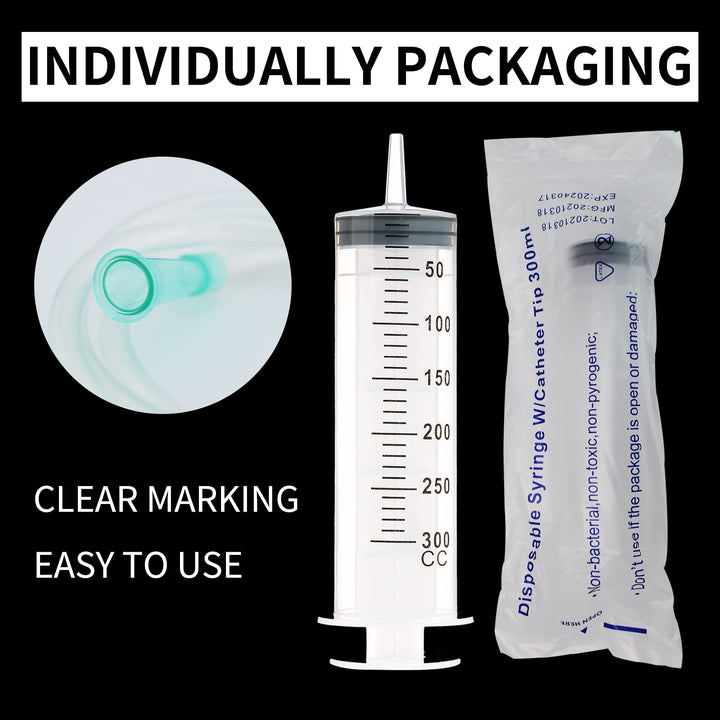 2 Pack 300ml Syringe with 40 Inch Tube and 18Ga 20Ga Dispensing Needle for Scientific Labs, Watering, Refilling