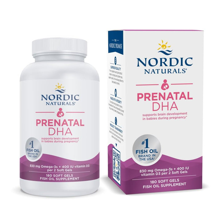 Prenatal DHA, Unflavored - 180 Soft Gels - 830 mg Omega-3 + 400 IU Vitamin D3 - Supports Brain Development in Babies During Pregnancy &amp; Lactation - Non-GMO - 90 Servings