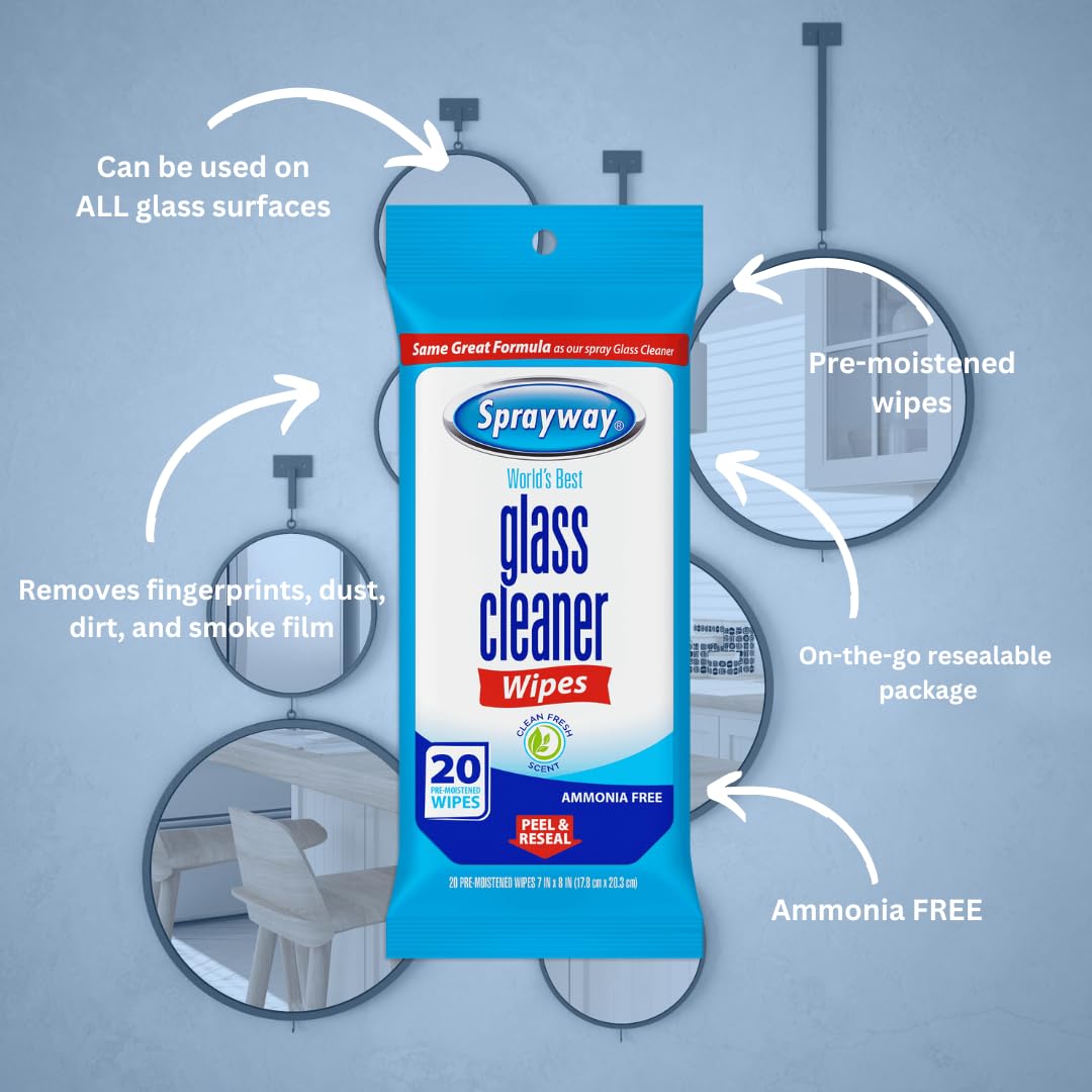 Sprayway SW199R Ammonia-Free Glass Cleaner Wipes, Fresh