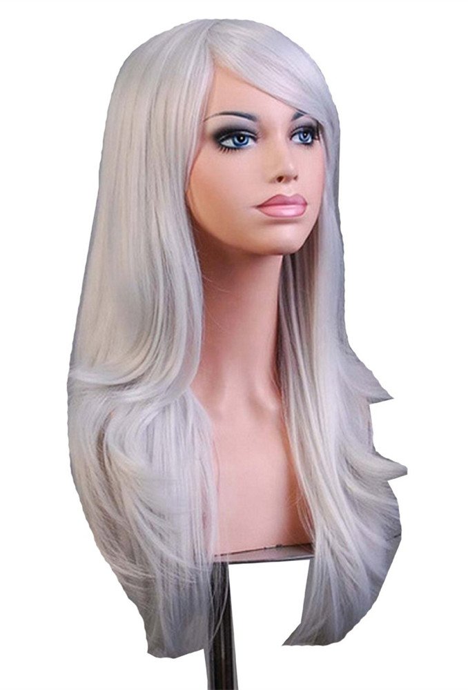 Wigs 28 Long Wavy Hair Heat Resistant Cosplay Wig for Women (Silver Grey)