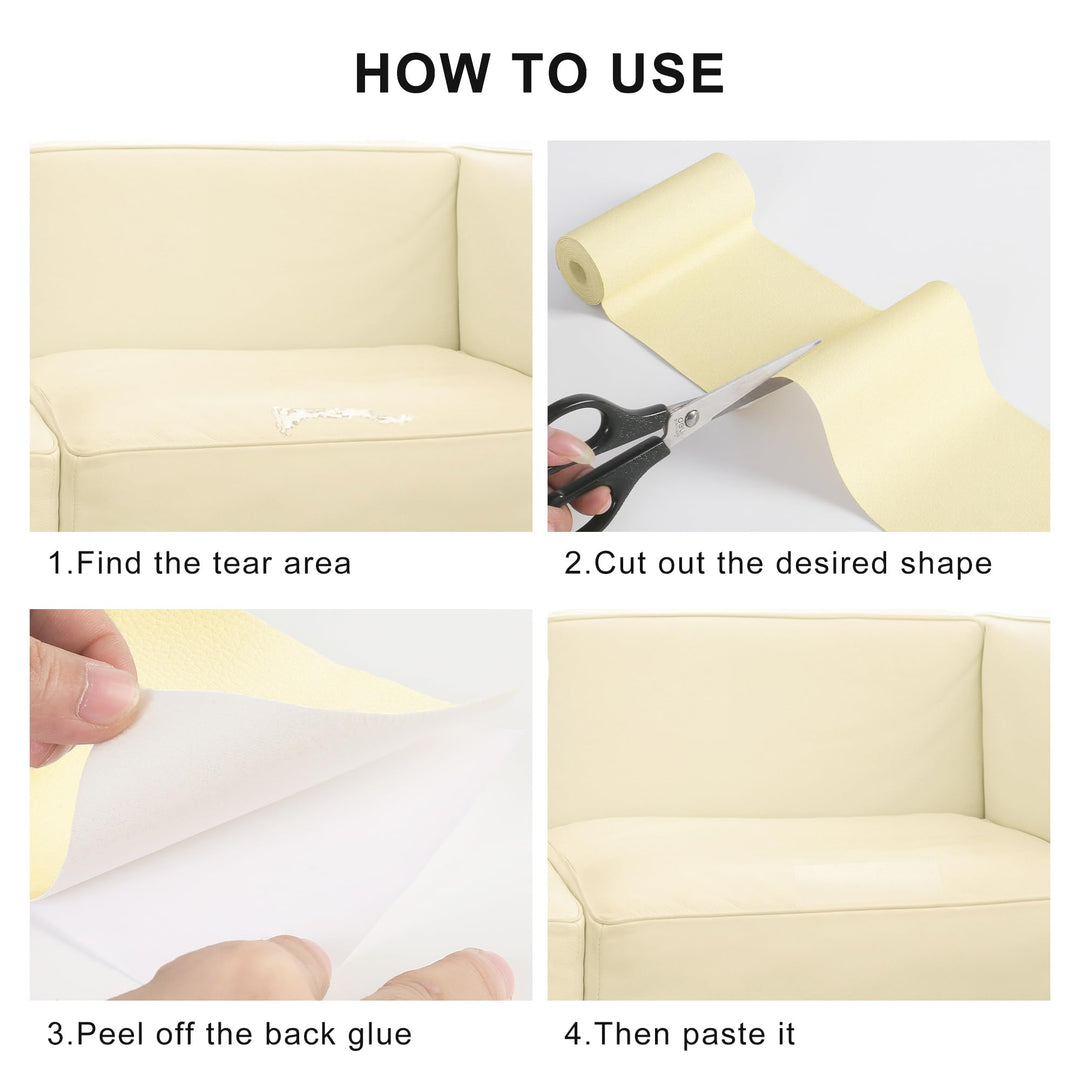 Leather Repair Patch for Furniture, 4 x 63 Self Adhesive Leather Repair Kit Vinyl Repair Tape for Car Seat Sofa Jackets Couches Chair Light Yellowish