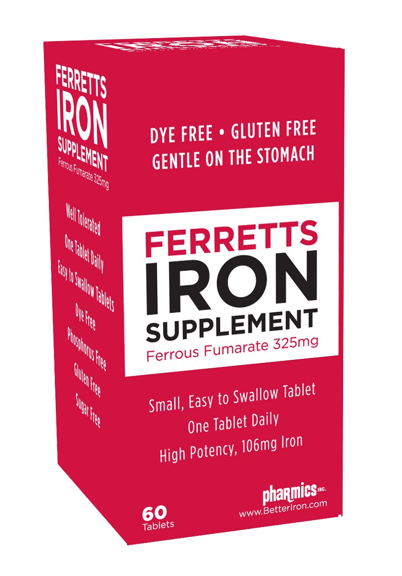 Ferretts Iron Tablets 106mg (325mg Ferrous Fumarate) - 
