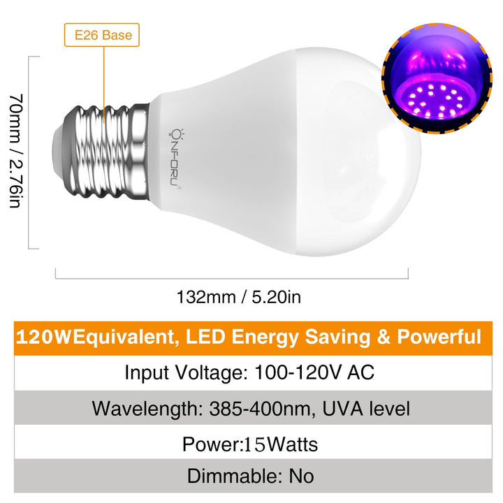 Onforu UV LED Black Lights Bulb, 7W A19 E26 Bulb, UVA L