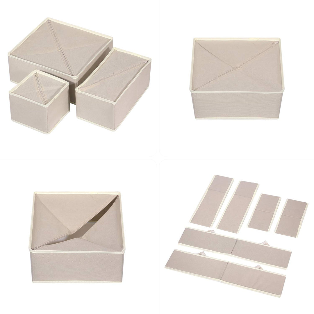 9 Pack Foldable Cloth Storage Box Closet Dresser Drawer Organizer Fabric Baskets Bins Containers Divider for Baby Clothes Underwear Bras Socks Lingerie Clothing,Beige 333