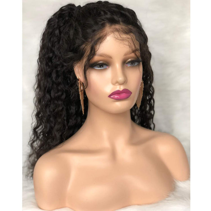 Realistic Female Mannequin Head with Shoulder Manikin PVC Head Bust Wig Head Stand with Makeup for Wigs Display Necklace Earrings Beige