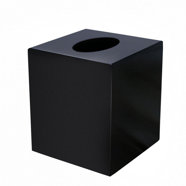 Square Tissue Box Cover, Matt Black Tissue Box Holder, Modern Bamboo Facial Paper Holder for Kitchen, Countertop, Bathroom, Desktop, Living Room, Car, Office