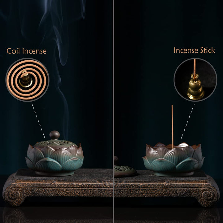 ChorZhow Incense Burner or Incense Cone Holder,Lotus Cone Incense Burner,Incense Cone Holder for Incense Cone and Coil Incense, Coil Incense Burner Set for Office Yoga and Home,Green