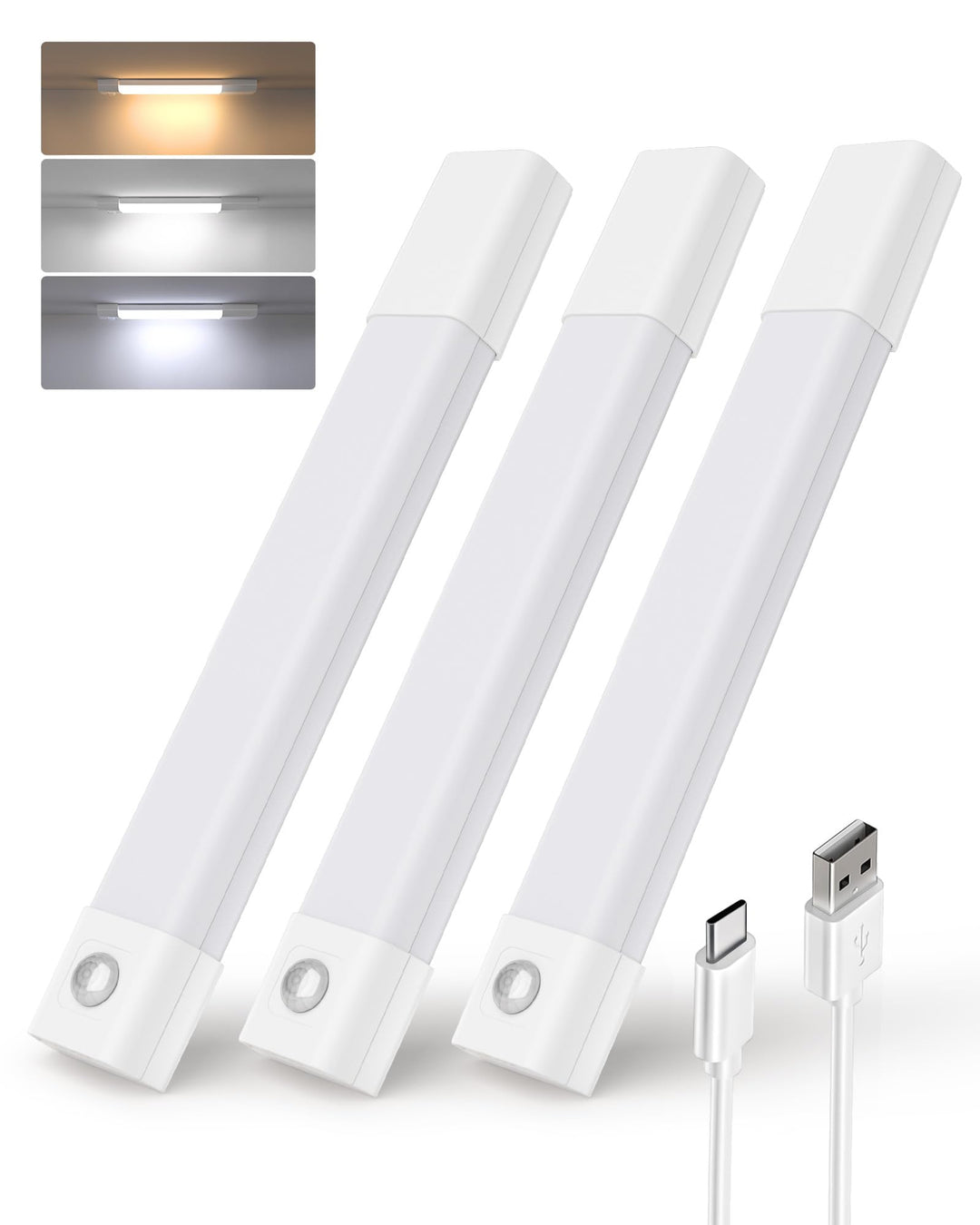 Under Cabinet Lights, Wireless Rechargeable Motion Sensor Light Indoor, Dimmable Led Closet Light Battery Operated Under Cabinet Lighting, Under Counter Lights for Kitchen, Wardrobe 3500K(Warm)
