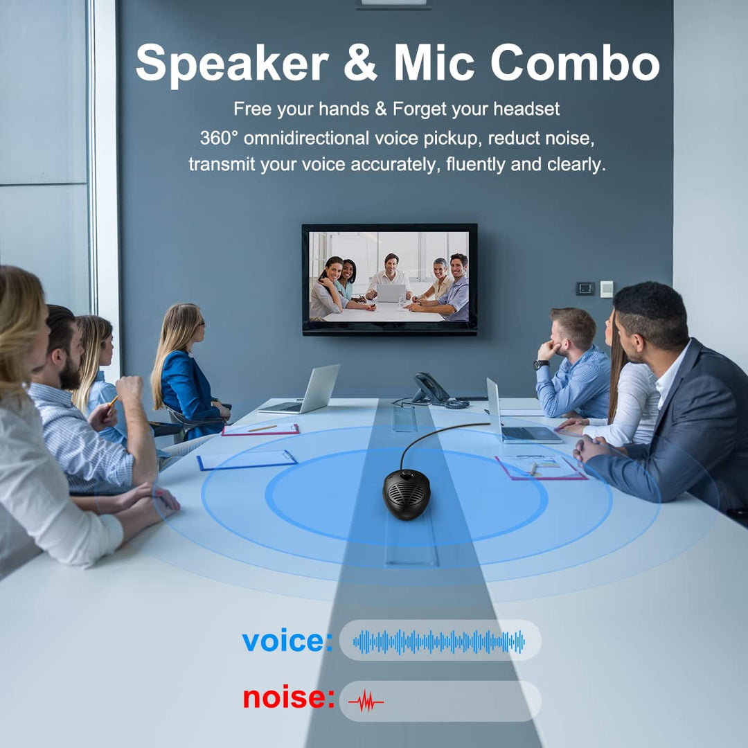 Conference USB Microphone with Speaker for PC Computer &amp; Laptop, 360° Omnidirectional Condenser Mic, Speakerphone for Windows/Mac OS X System Video Calls, Zoom, Online Class, Black