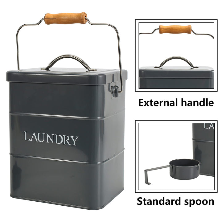 Laundry Powder Bin, Washing Powder Storage Tin with Scoop, Airtight Lid &amp; Handles, Laundry Detergent Powder Storage Box - Perfect for Holding Pods Tablets Capsules Powder Detergent-Gray