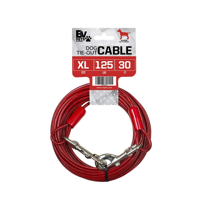 Dog Tie Out Cable 30 Feet - Dog Leads for Yard Heavy Duty - Up to 125 Pounds | Reflective Lead, 30ft | Rust Free Chain Outdoor | (Red)