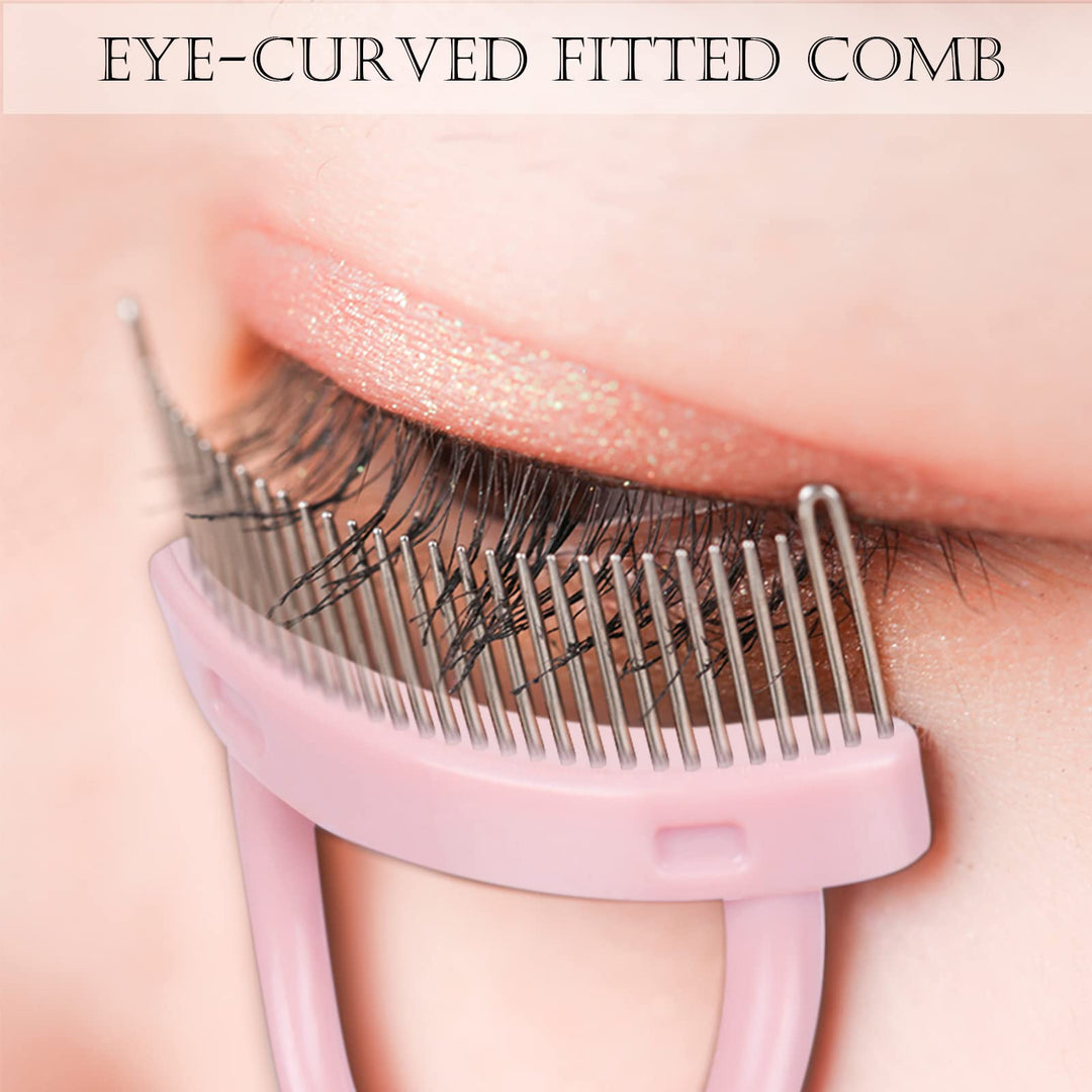 Eyelash Comb, Arc Designed Eyelash Separator Mascara Applicator Eyebrow Brush Metal Teeth Eye Lash Tool with Comb Cover,Baby Pink