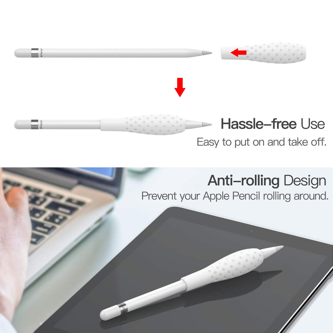 [2 Pack] Silicone Grip Holder Ergo Protective Sleeve Cover Case Accessories Compatible with Apple Pencil 1st / 2nd Generation, White &amp; Gem Green