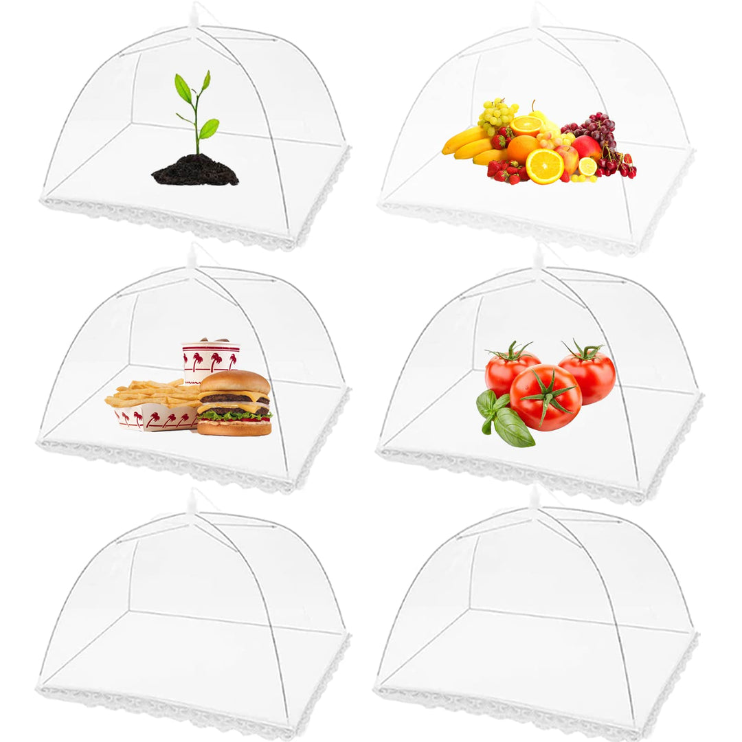 Kinmoers 6 Pack Mesh Food Cover for Outside,17 inch Mesh Plate Serving Tents Picnics Accessories,Mesh Food Fruit Screen Nets Keep Out Flies Wasp Bugs Mosquitoes for Outdoors Parties BBQs