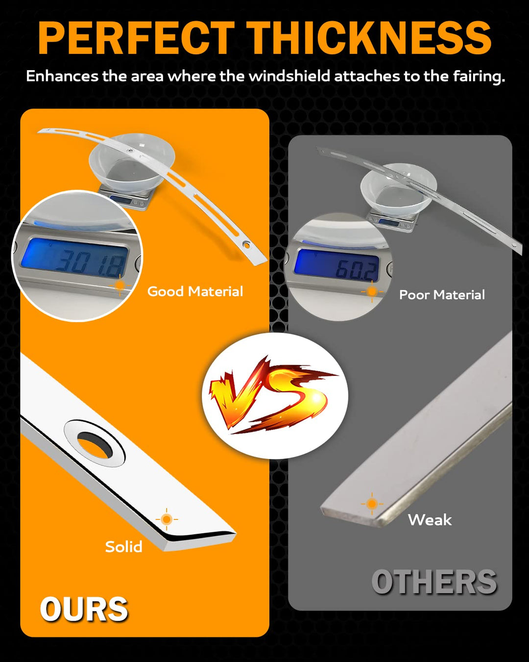 PBYMT Polished Stainless Slotted Batwing Windshield Tri