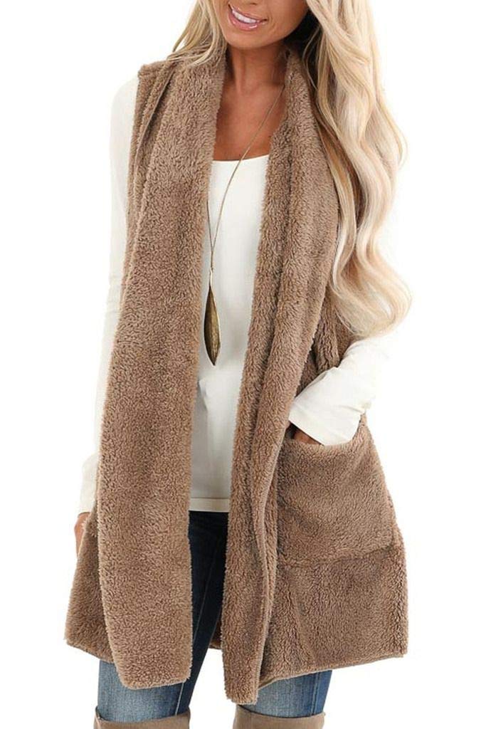 ReachMe Sherpa Vest Womens Open Front Long Vest for Wom