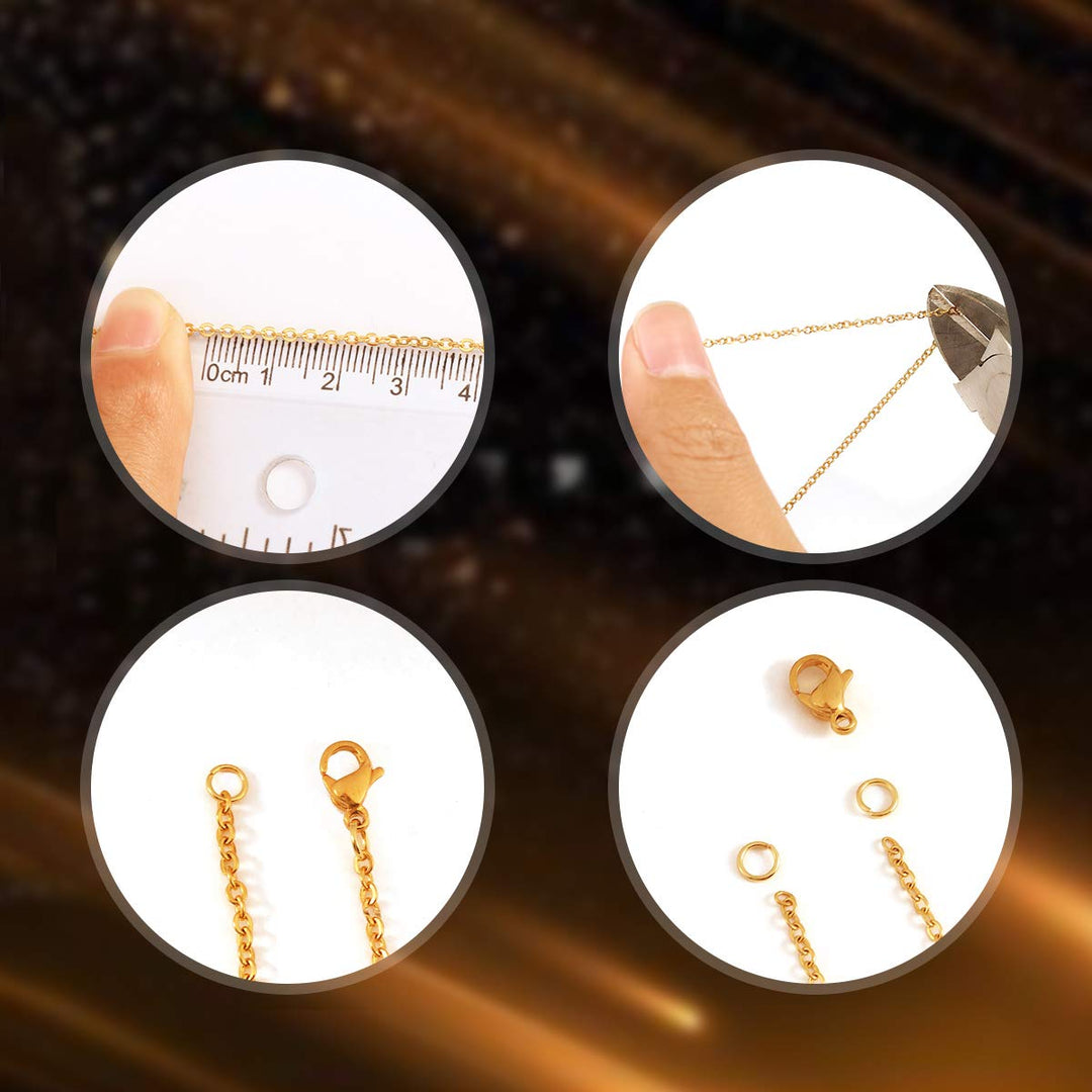33 Feet 18K Gold Stainless Steel Flat Cable Chains Link Spool Bulk with 20 Lobster Clasps and 50 Jump Rings for Pendant Necklace Jewelry DIY Making