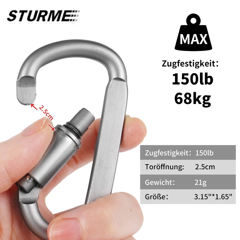 Carabiner Clip Aluminum D-Ring Locking Durable Strong and Light Large Carabiners Clip Set for Outdoor Camping Screw Gate Lock Hooks Spring Link Improved Design Pack (9 Pack)