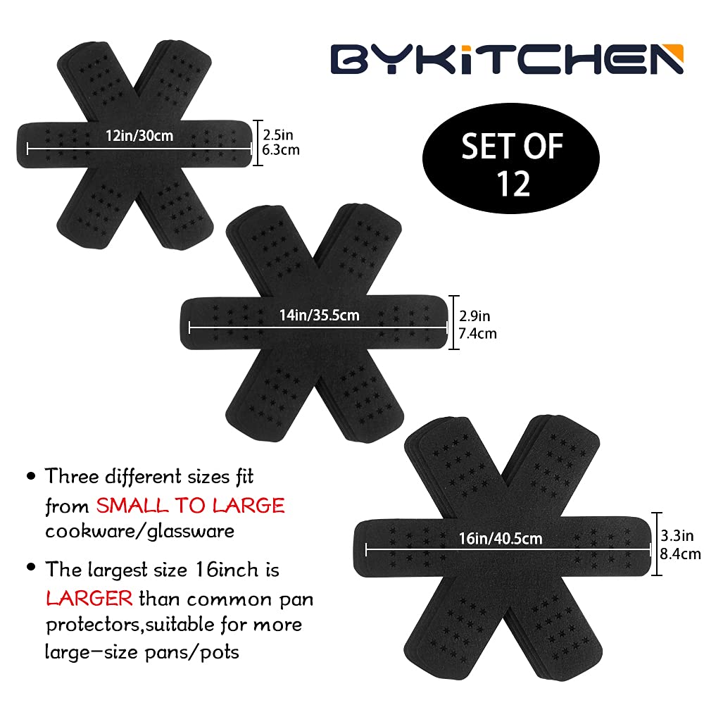 Pan Protector with Stars, Set of 12 and 3 Different Sizes, Black Pan Separators, Felt Pot Protectors for Stacking and Separating Your Cookware