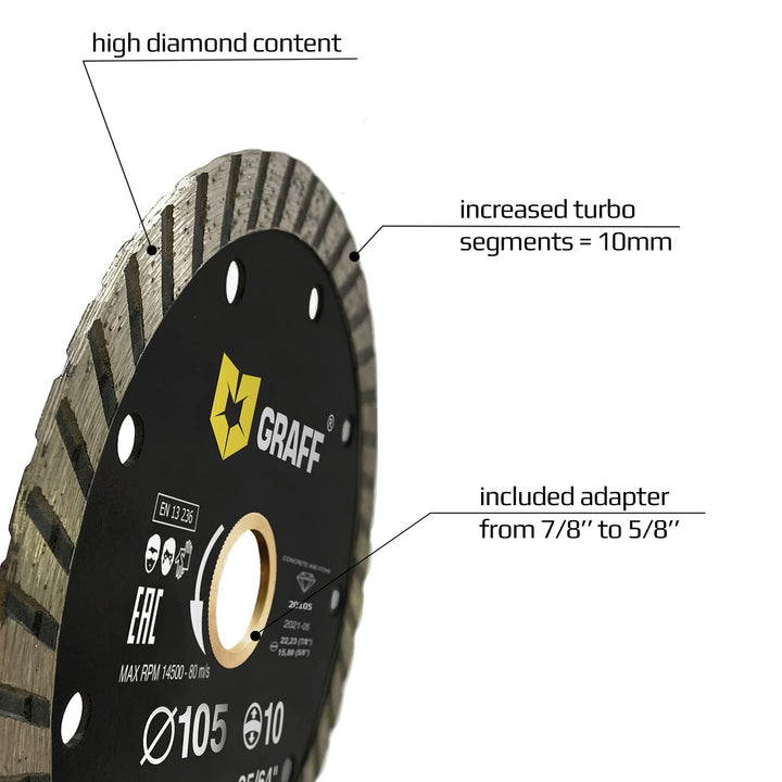 4 Inch Diamond Blade for Angle Grinder - Diamond Cutting Wheel for Cutting Stone, Marble, Granite, Brick, Masonry, Paving Flag, Concrete - Turbo Diamond Saw Blades - 105 mm