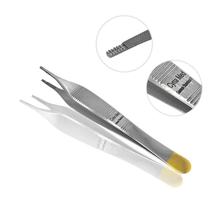 T/C Adson Plastic Surgery Forceps 4.75 Straight Fine Point with Tungsten Carbide Inserts Surgical Veterinary Instruments with Gold Handle (9X9 Teeth, Adson Brown Forceps, TC)