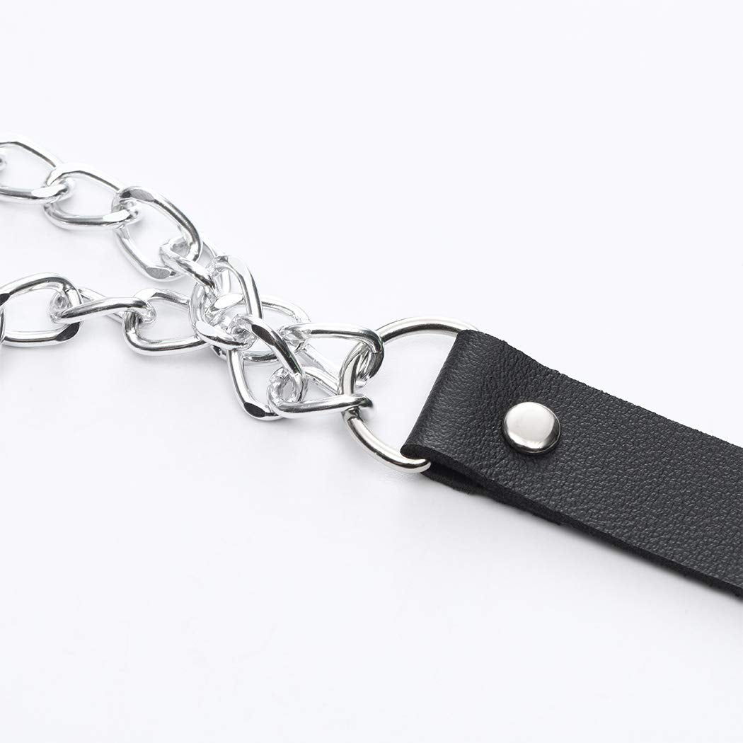 Goth Leather Choker Necklace Black Punk Ring Circle Laryered Chain Necklaces for Women and Girls