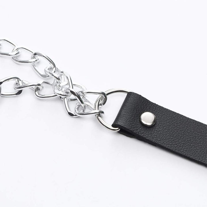 Goth Leather Choker Necklace Black Punk Ring Circle Laryered Chain Necklaces for Women and Girls