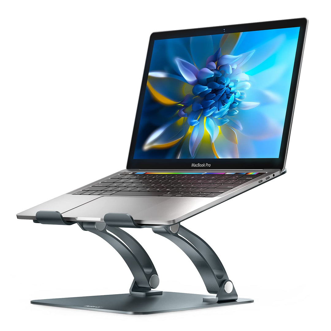 Nulaxy Fully Adjustable Laptop Stand for Desk, Dual Foldable Aluminum Computer Riser with Heat-Vent, Ergonomic Notebook Holder Portable Office Accessories Compatible with All 10-17 Laptops, Grey
