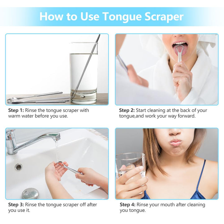 Tongue Scraper Cleaner (4 Pack), Tongue Scrapers for Adults Stainless Steel Tongue Cleaners Reduce Bad Breath Tongue Brush Dental Kit with Case