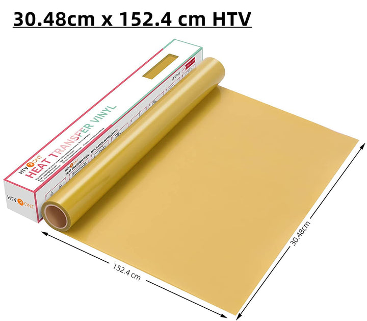 HTVRONT HTV Vinyl Rolls Heat Transfer Vinyl - 12 x 5ft Gold HTV Vinyl for Shirts, Iron on Vinyl for All Cutter Machine - Easy to Cut & Weed for Heat Vinyl Design (Gold)