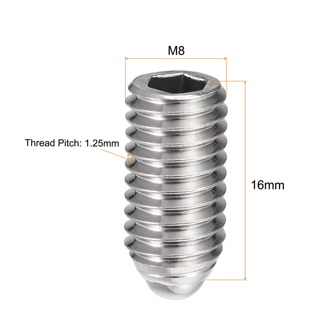 Ball Point Set Screws, M8 x 16mm 304 Stainless Steel Metric Spring Hex Socket Screw 8pcs