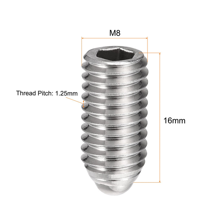 Ball Point Set Screws, M8 x 16mm 304 Stainless Steel Metric Spring Hex Socket Screw 8pcs