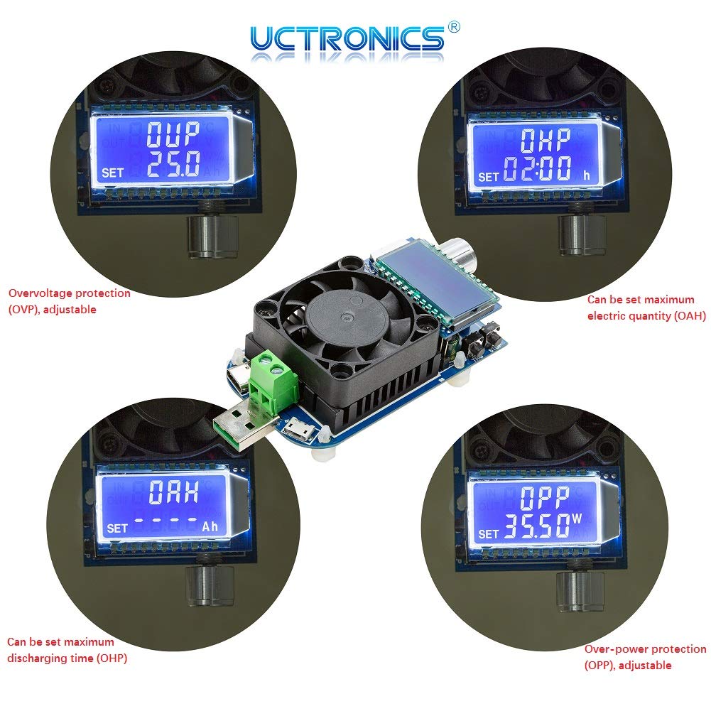 Electronic USB Load Tester, Adjustable Discharge Resistor Module 35W, Test and Trigger QC2.0 QC3.0 AFC 9V FCP, Intelligent Temperature Control with Cooling Fan