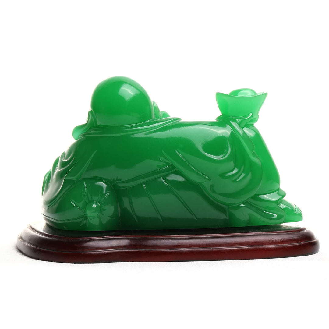 Happy Buddha Statue Green- Sitting Laughing Buddha Feng Shui Figurines Wealth and Good Luck for Home &amp; Office Décor - Inspirational Religious Happy Samll Gifts, 5.3*3.9*3.5inch